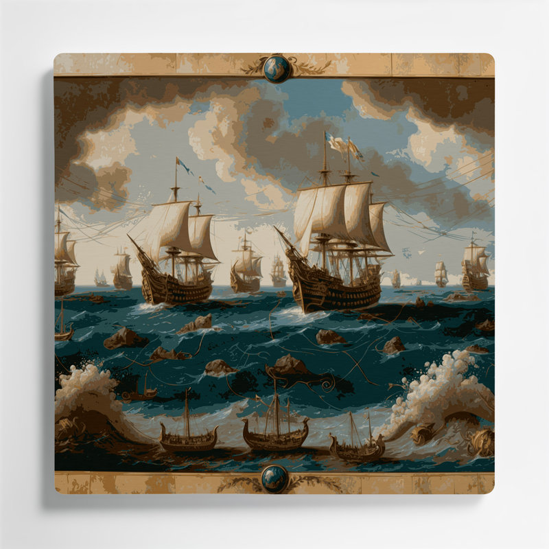 Art nautique brun, "Nautical Trading routes", H 16 po x l 16 po