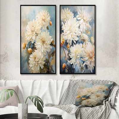 Beige Mums In Bouquet Bliss - Mums Canvas Prints Set Of 2