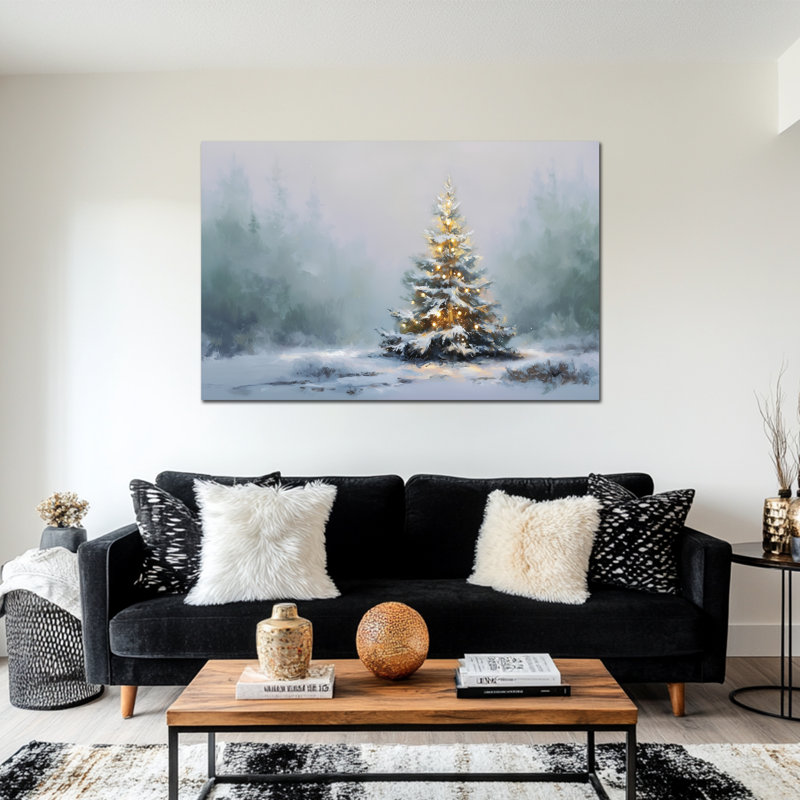 «Winter Tree», art mural sur toile - photos murales de Noël, peintures rétro de Noël pour le salon, impressions murales de vacances encadrées, œuvre d'art sur toile tendue avec cadre en pin, 24 po x 32 po