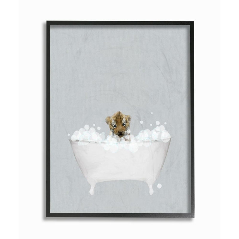 «Tiger Blue Bath» par Leah Straatsma - reproduction d'art, Giclée encadrée noir minuit, H 14 po x l 11 po