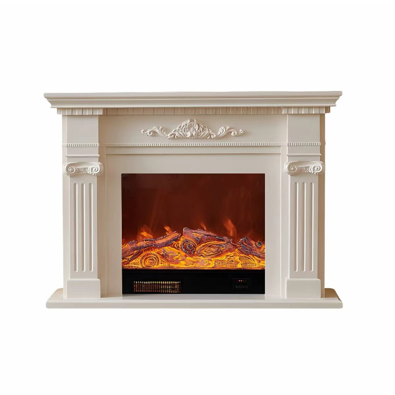 Ivory White Oak Wood Landscape Electric Fireplace, 47.24" H x 59.06" W x 12.6" D