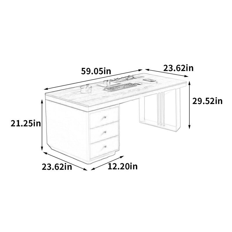 Bureau multifonctionnel haut de gamme et à la mode, H 29,52 po x l 59,05 po x P 23,62 po