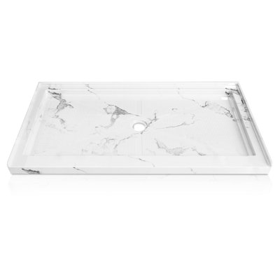 60" L x 32" W Shower Base Single Threshold, Centre Drain with Slip Resistant Textured Surface Marble White Acrylic Shower pan