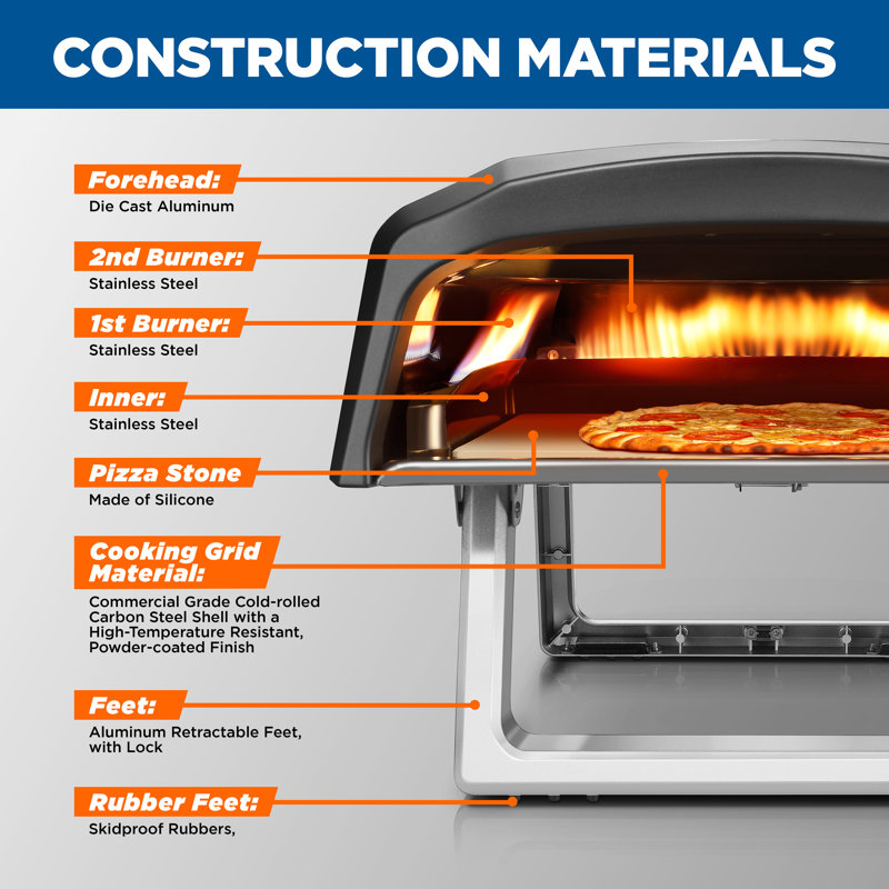 NutriChef Portable Black Gas Outdoor Pizza Oven with Stone