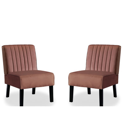2 pièces, chaises d'appoint modernes Mid-Century, pieds en bois massif, revêtement en velours rose doux magnifique