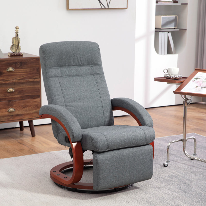 Plucinik Swivel Recliner Chair with Footstool, Wood Base, for Bedroom, Grey