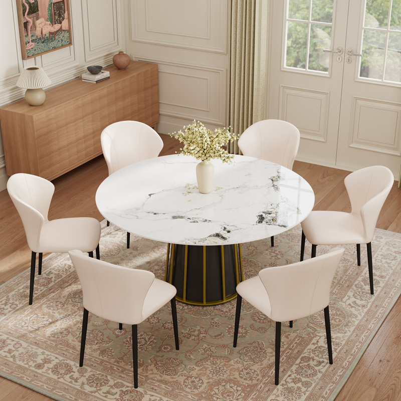 59.05" Modern Round Sintered Stone Dining Table, Pattaferi