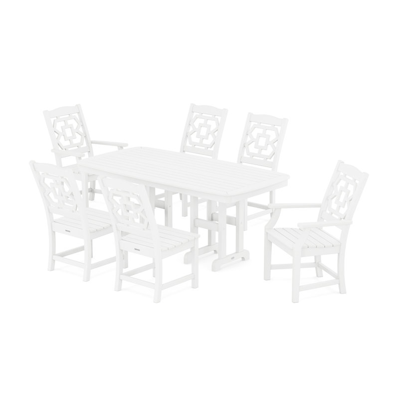 Martha Stewart by POLYWOOD Chinoiserie 7-Piece Dining Set, White