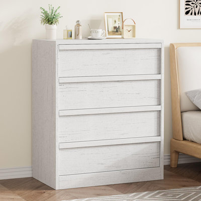 Modern 4-Drawer Bedside Table, 39in High Storage Organizer with Anti-Toppling Device, Small End Side Table for Small Spaces, Bedroom Furniture-White