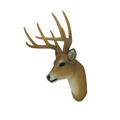 Sculpture murale rustique en forme de tête de cerf à 8 points avec bois de cerf, résine moulée - H 13 po x l 11 po x P 9,25 po