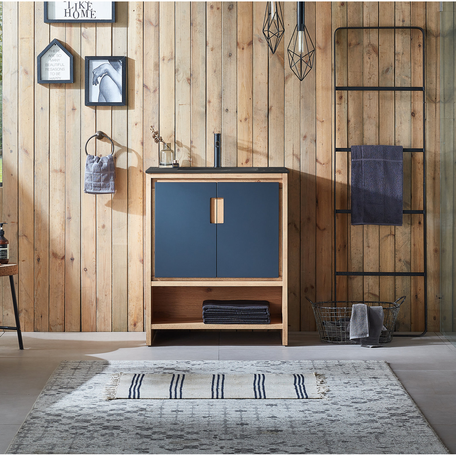 Diani 30" Single Bathroom Vanity, Black of Night/Maple, Black