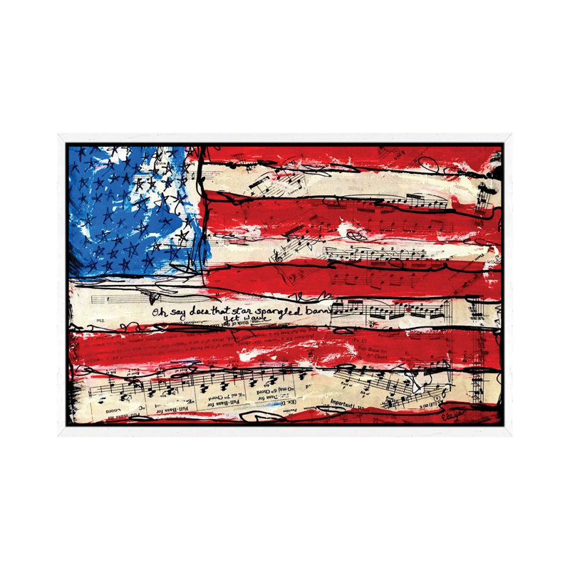 Oh Say American Flag by Elexa Bancroft - Painting on Canvas, White Framed, 66.04 cm H x 45.72 cm W