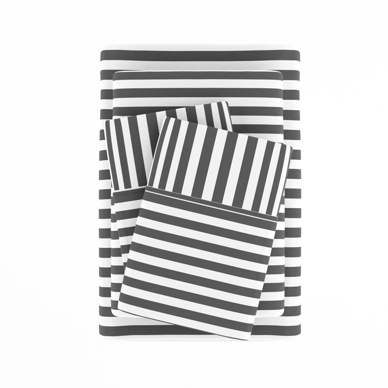 Simply Soft Stripe Ribbon Microfiber Sheet Set, Twin, Gray