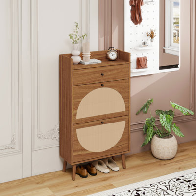 Rattan, Allen 2 Door 1 Drawer Cabinet, Shoe Rack, Double Layer