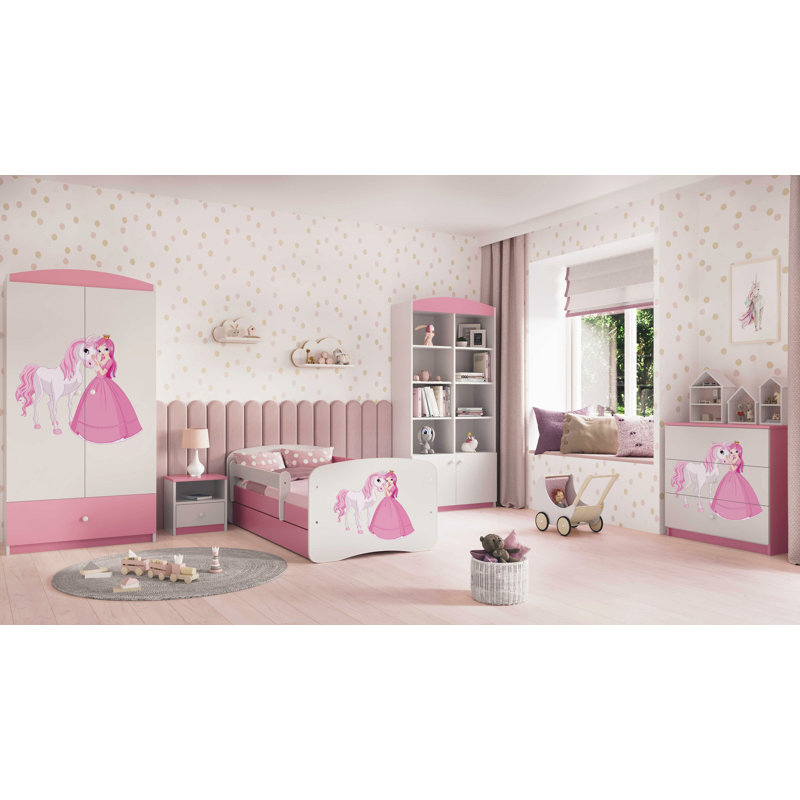 Cicero Drawer Convertible Bed and Mattress, European Toddler (80 x 180 cm), Pink/White
