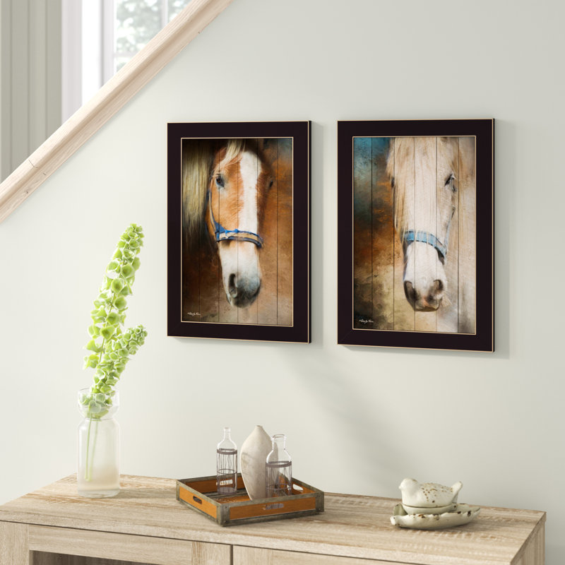 «Two Horses Vignette», art mural encadré pour le salon et la maison par Robin-Lee Vieira