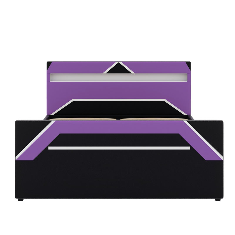 Upholstered Bed, Black+Purple