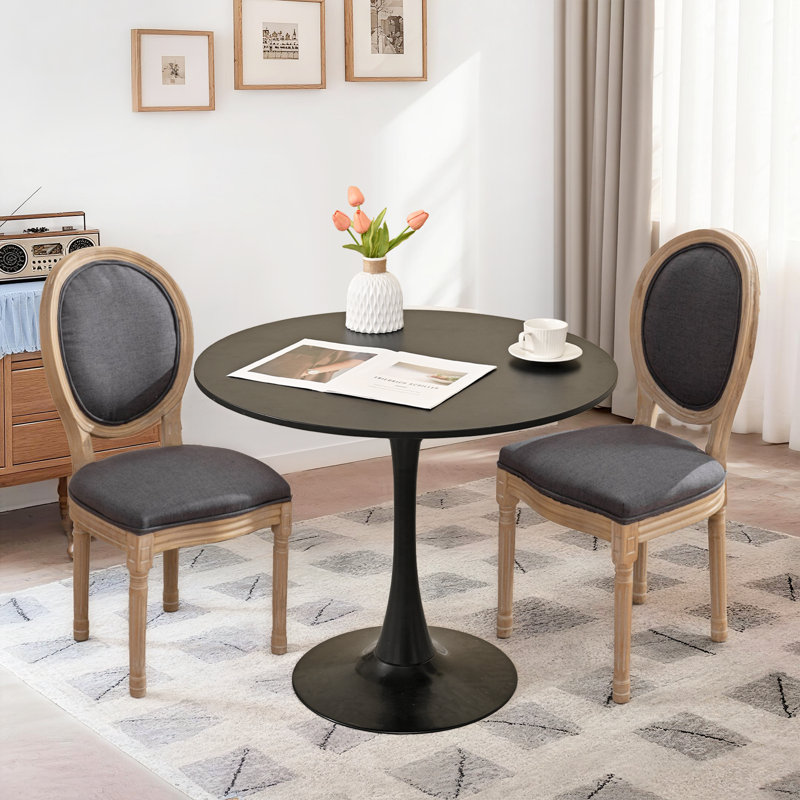 Ensemble de table de salle à manger ronde 31,5 "et 2 chaises à dossier rond, Noir, Gris
