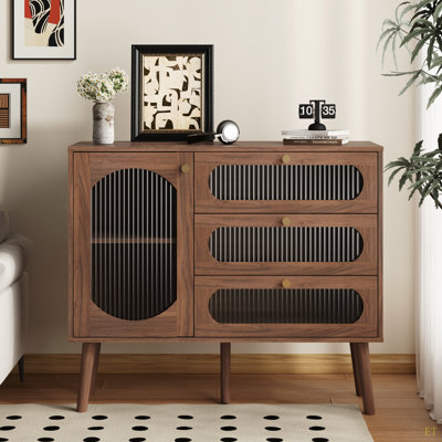 Armoire décorative avec 3 tiroirs et porte, armoire de rangement en bois avec tablettes, buffet de salon, vestibule