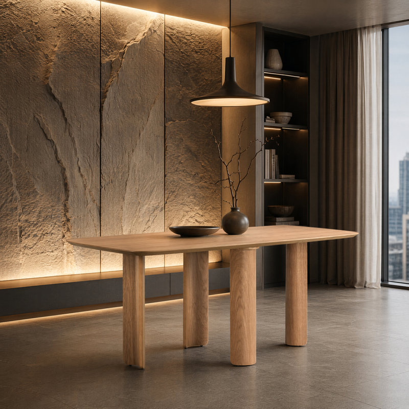 Rectangular Dining Table with Sculpted Legs, Oak