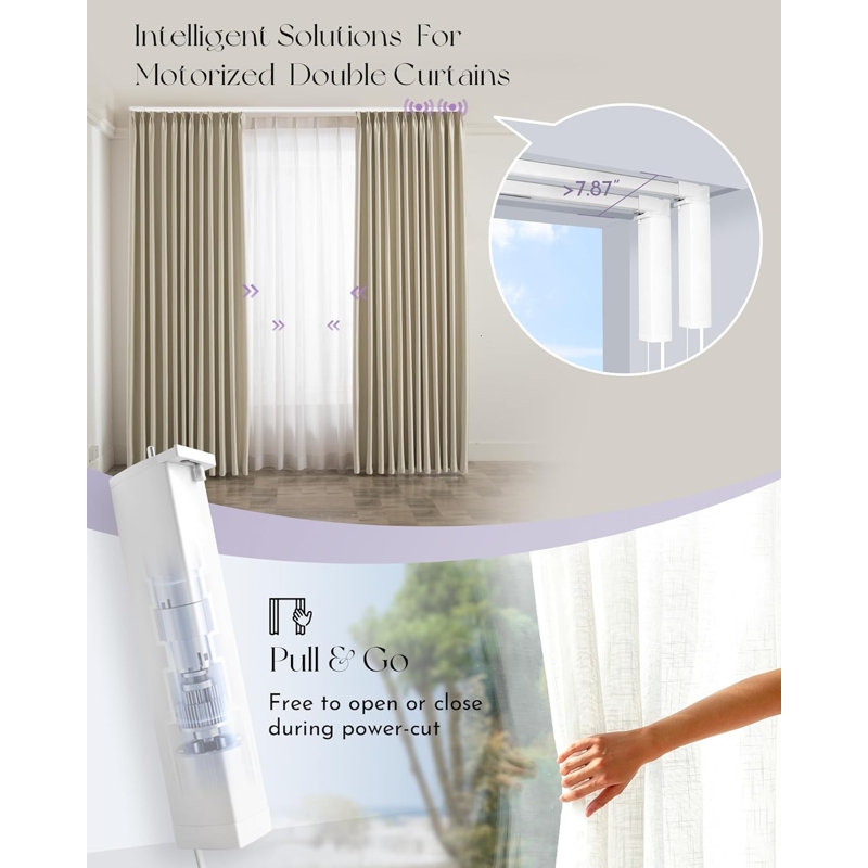  Smart Curtain Track Retractable Motorized Curtain Rail Compatible With Alexa Google Easy To Control By Voice, App, Remote (70" To 118" Width)