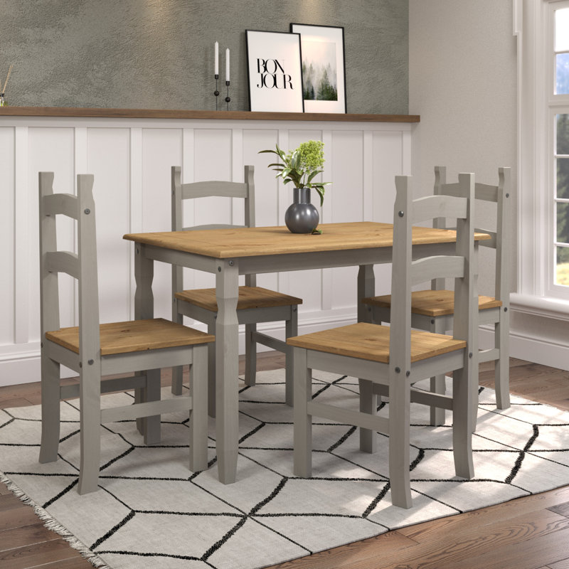 Nolea 4 - Person Pine Solid Wood Solid Wood Top Four Leg Dining Set, Brown/Gray