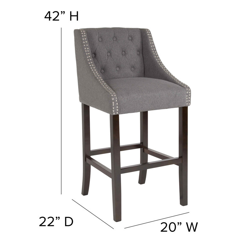 Ahseem 24" High Transitional Tufted Walnut Counter Height Stool, Bar Stool (30" Seat Height), Dark Gray