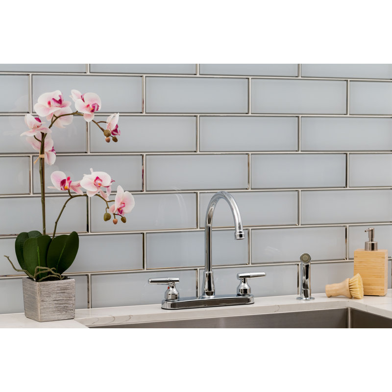 Rivella Subway 4 in. x 12 in. Glossy Glass Wall Tile, Sage Edge