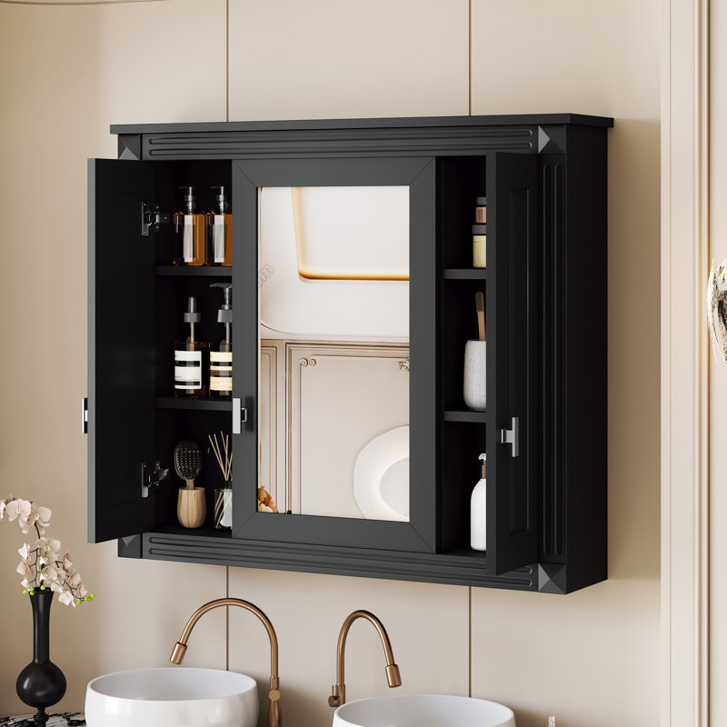 Armoire murale de salle de bain avec miroir, Noir