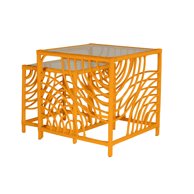 Swirl Glass Nesting End Table, Citrus Orange
