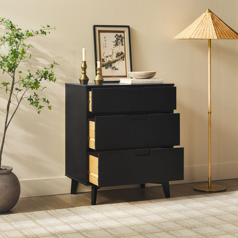 Yarber Groove 3 Drawer Solid Wood Chest, Black