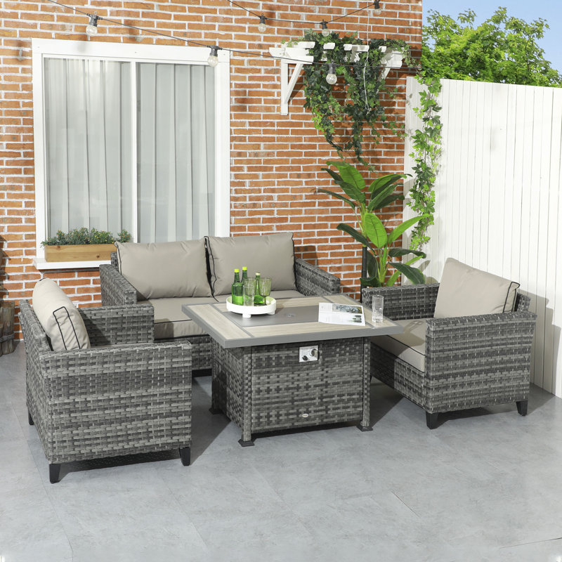Ajanai 4 - Person Garden Lounge Set with Cushions, Grey