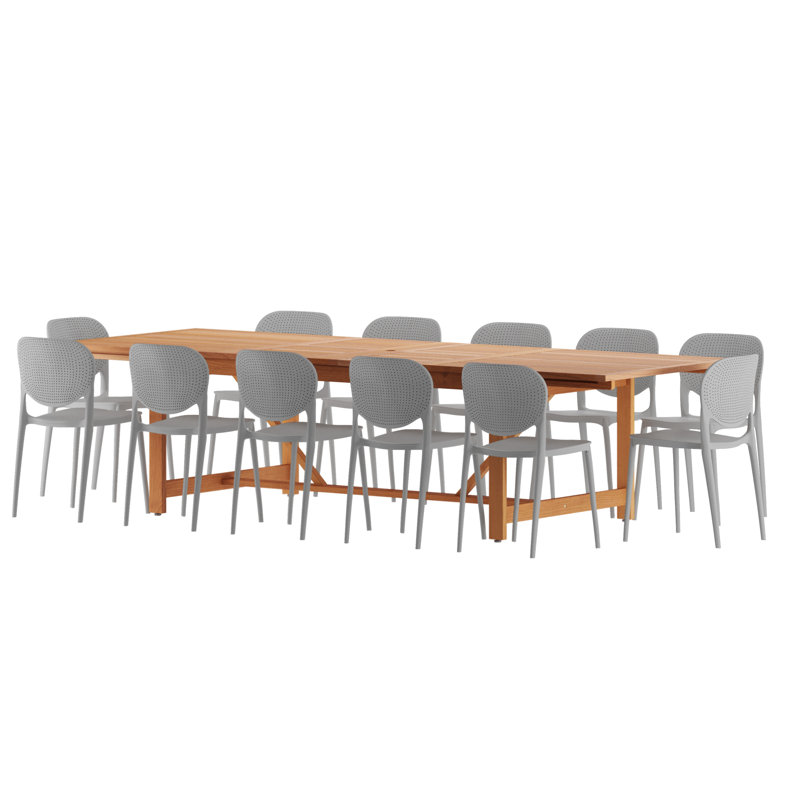 Ensemble de salle à manger de patio extensible 100% bois certifié FSC par Anautica, gris