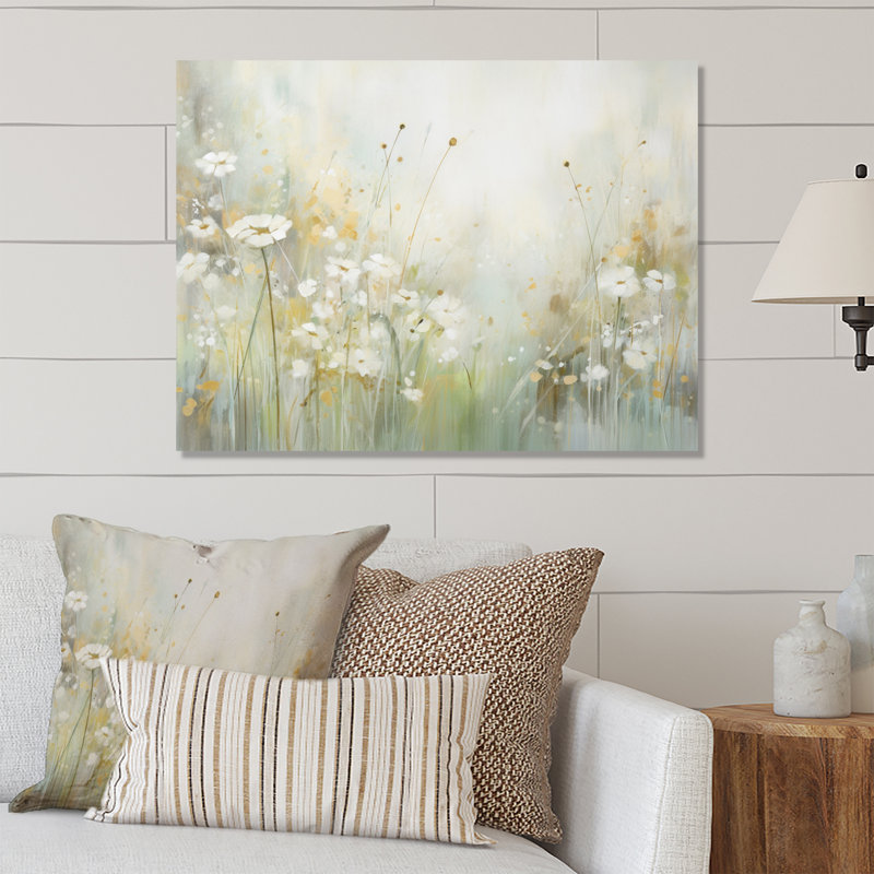 «Green Beige Serene Meadows II», reproduction botanique abstraite sur métal, H 12 po x l 20 po x P 1 po