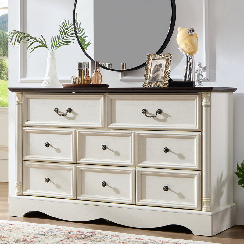 Gorritz 8 Drawers Dresser, 54" Wide Farmhouse Chest of Drawers with Charging Station, White