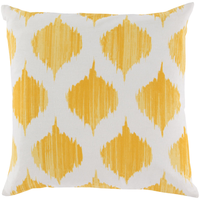 Oreiller carré estampé, 22 po x 22 po, Jaune, Polyester / Bourre en polyester