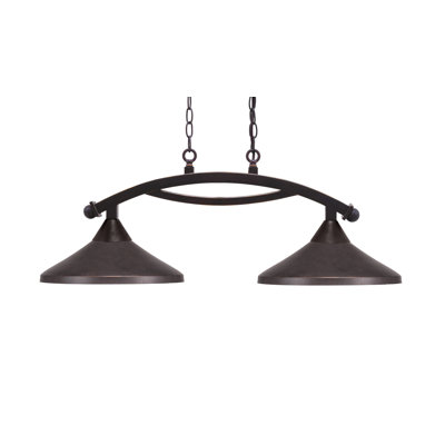Luminaire pour îlot de lumières 2 lumières Bow avec finition en granit foncé et abat-jour en métal de 14 po