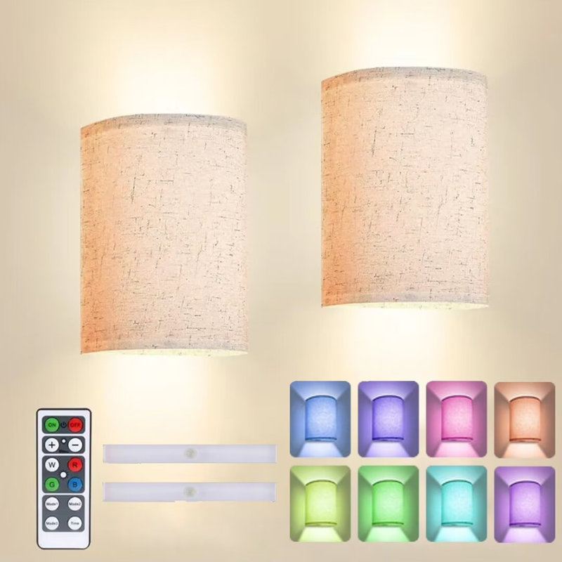 16 RGB Color Changing  LED Wall Sconces with Remote Control Acrylic Flush Mount Wall Lights for Bedroom Living Room  (Set of 2)