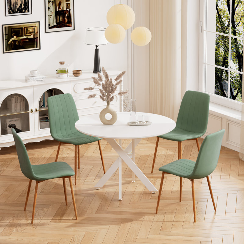 Ensemble de table de salle à manger 5 pièces avec 4 chaises en velours, Vert, H 30 po x L 36 po x l 36 po