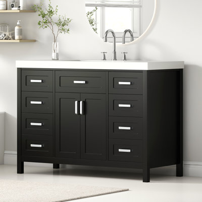 Meuble-lavabo 48 po avec lavabo, 2 portes et 8 tiroirs, système de fermeture en douceur, design classique, noir