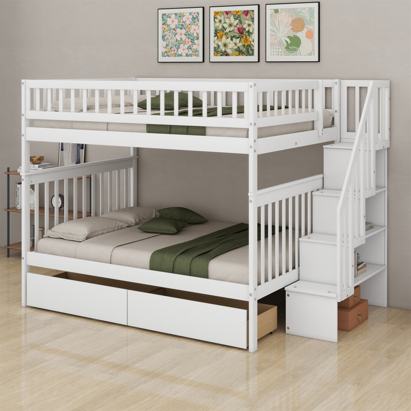Lit superposé double au-dessus de double avec tiroirs Jayli Kids, Blanc