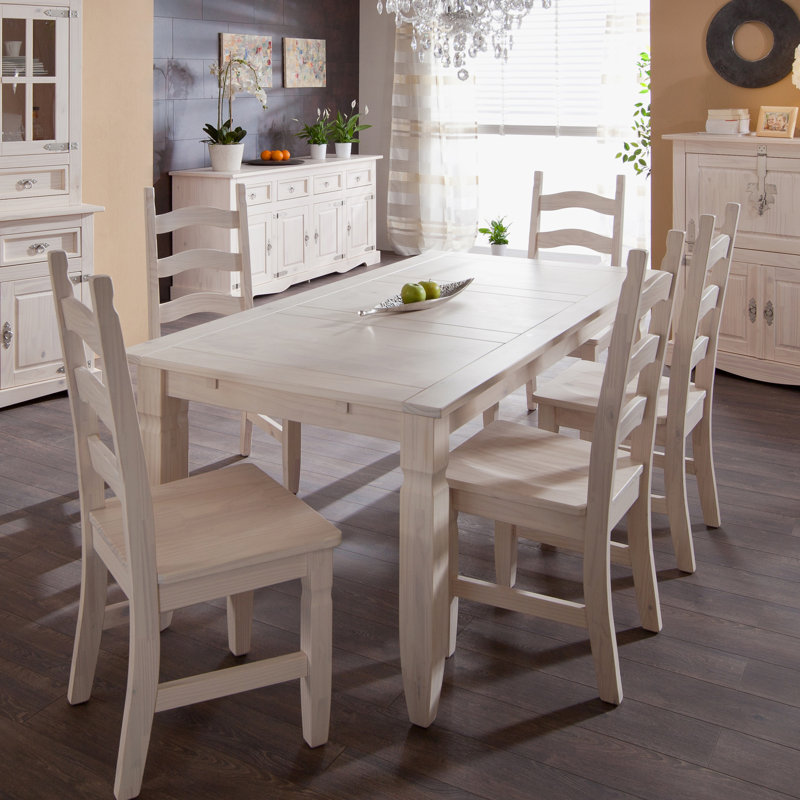 Mexican Pine Solid Wood Dining Table, Light pine/White