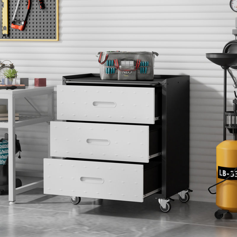 3-Drawer Rolling Tool Cabinet with Lockable Wheels and Professional Metal Workspace Organizer, Gray