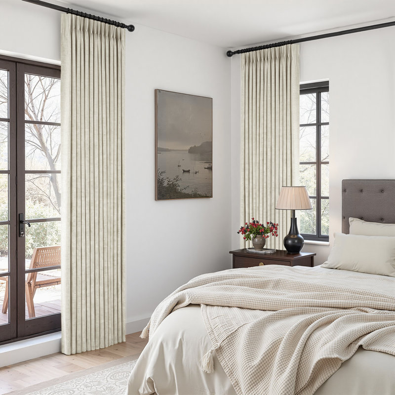 Pinch Pleated Curtains,Full Blackout Drapes Back Tab Pinch Pleat Curtain with Hooks+Rings, 40" W x 108" L, BeigeWhite