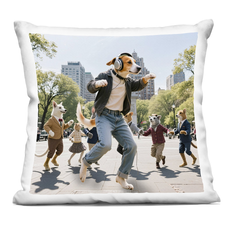 Coussin décoratif stylisé Dog Dancing in Park, par CAD Designs