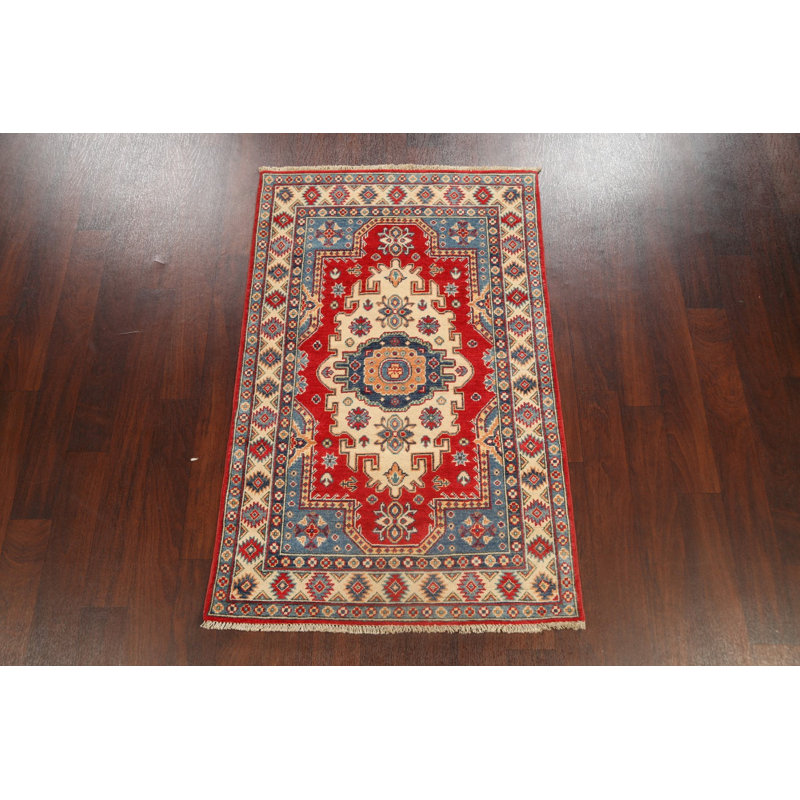 Tapis oriental géométrique Kazak noué à la main 3 x 5