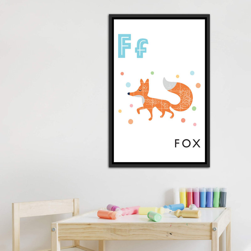 Alphabet Flash Cartes F - impression d'art graphique, H 40 po x l 26 po x P 1,5 po, Toile avec cadre noir patiné