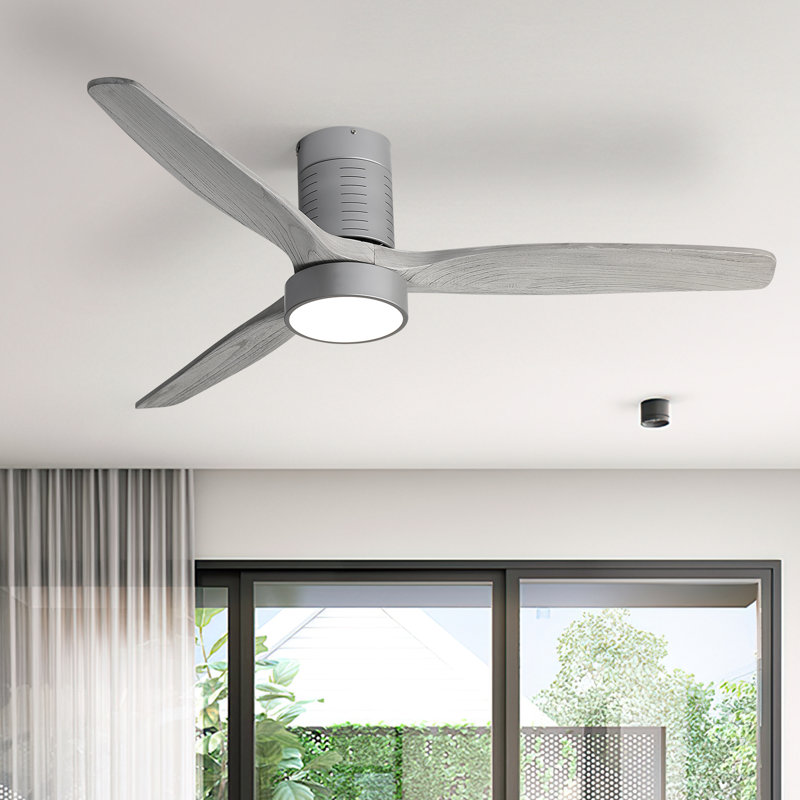 Silver Gray 52'' Solid Wood 3-Blade LED Ceiling Fan with Remote