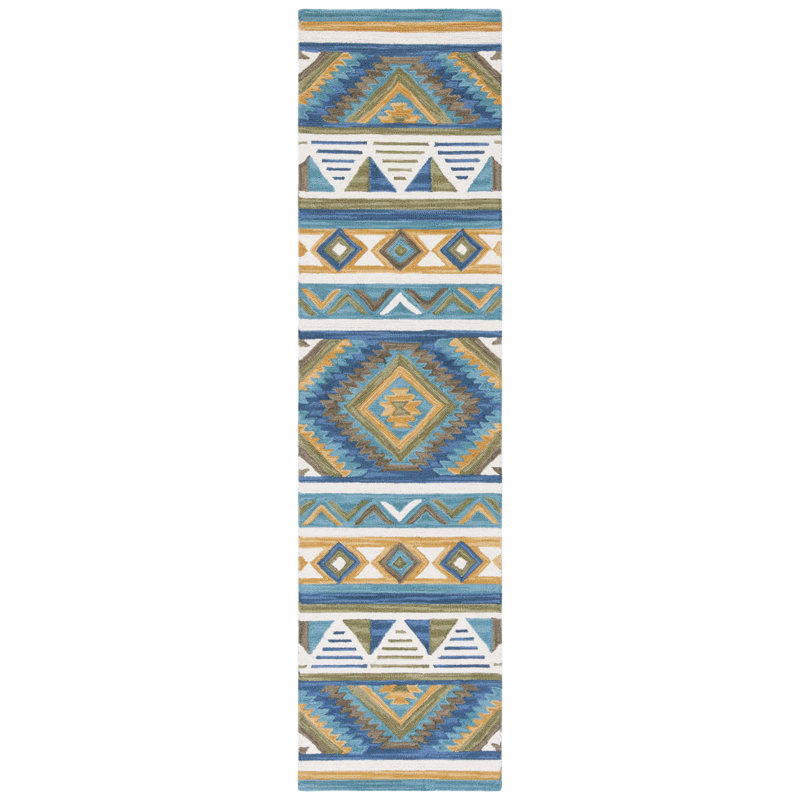 Tapis 352 bleu / jaune, Tapis de couloir 2 pi 3 po x 9 pi