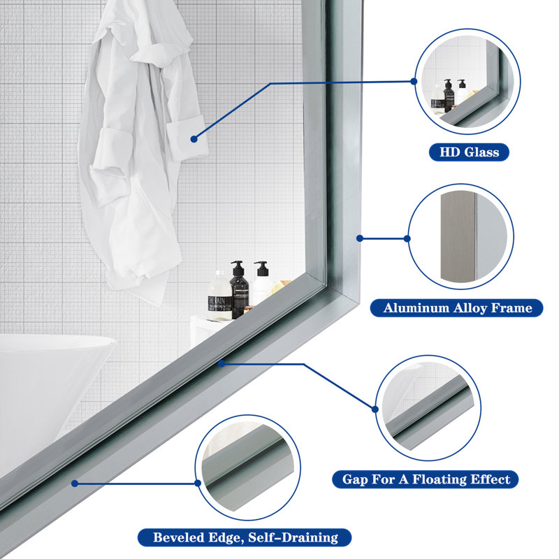 Miroir de salle de bain 48x30inch, 29,26 po x 46,35 po, Argent argent